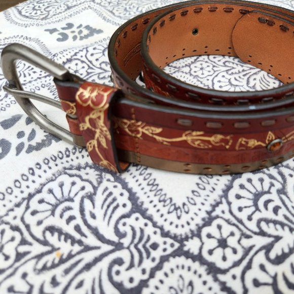 Fossil Accessories - Fossil Leather Belt Embossed Studded Braided Country CowGirl Size Small